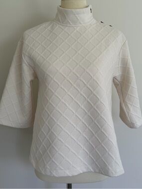 Ivory Textured Diamond Knit Mock Neck Top | Anthropologie